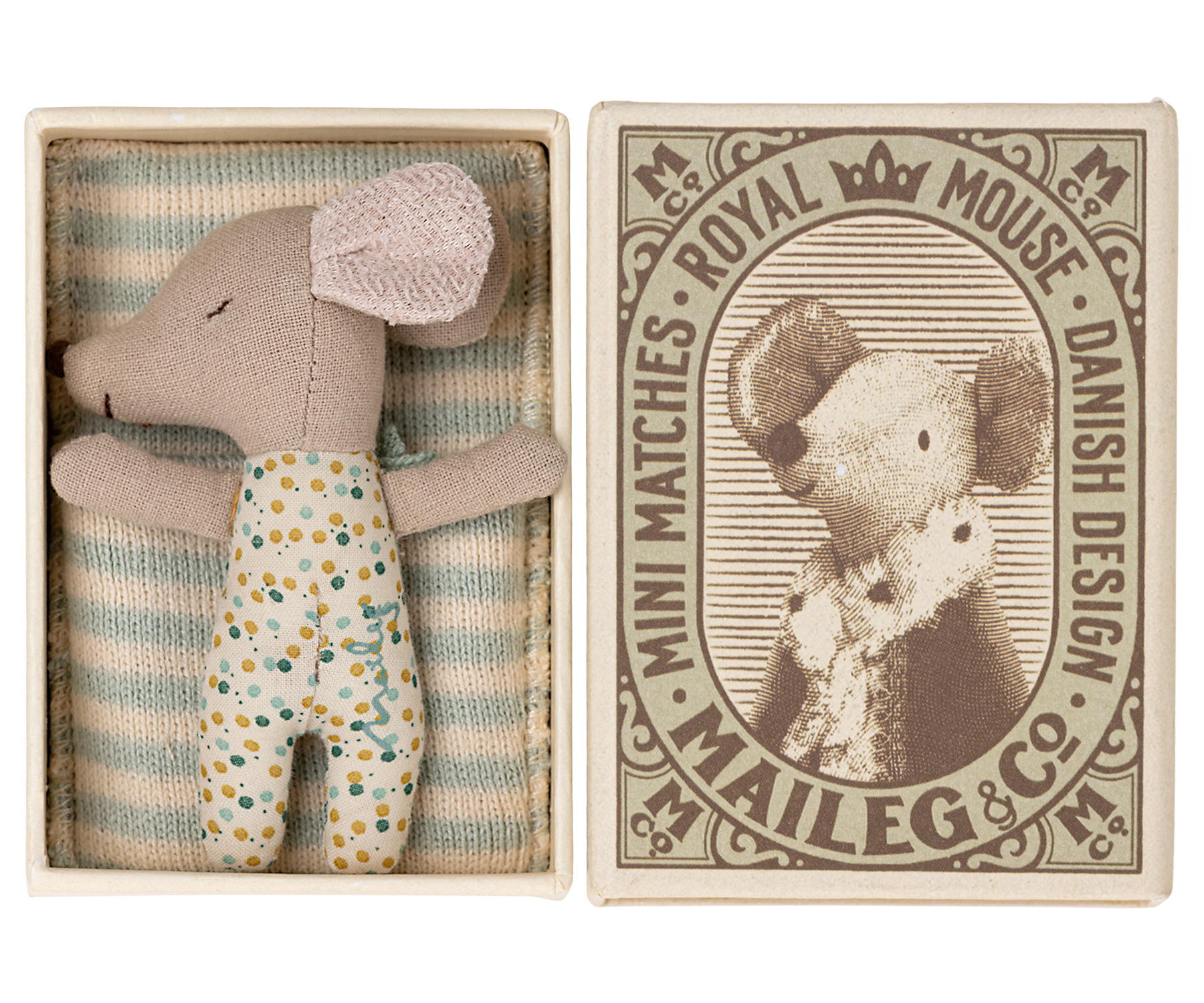 Maileg baby muis slaap/wakker in doosje - blauw