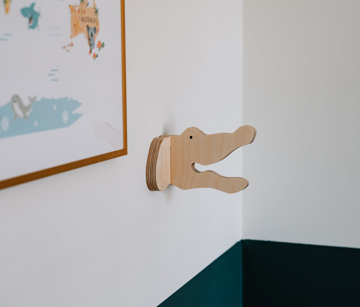 Houten wandhaak - Krokodil Kees