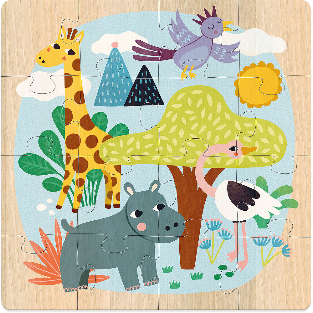 Houten puzzel dieren (3x16st) - Land - Zee - Lucht