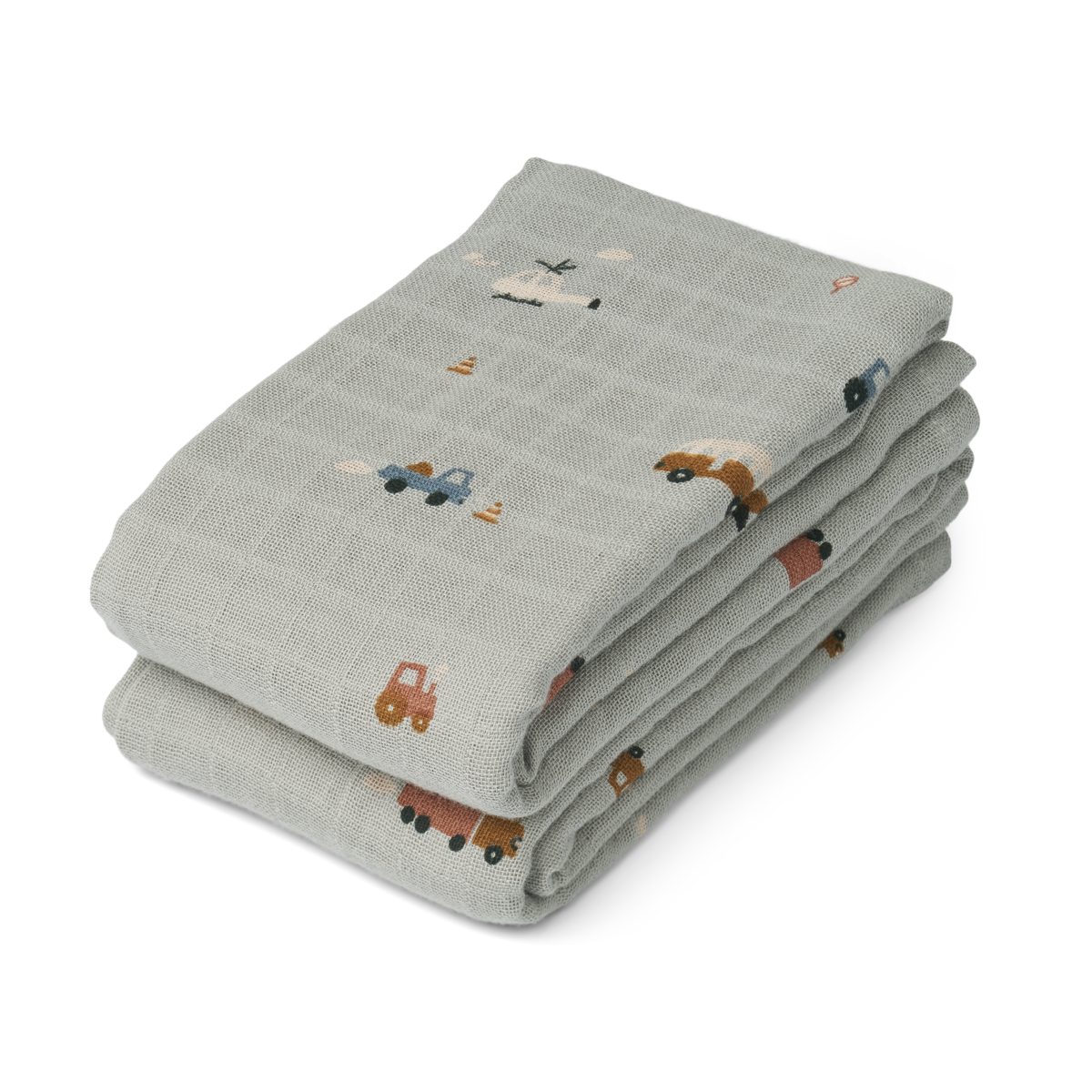 LIEWOOD hydrofiele doeken Lewis - 2 pack - Vehicles / dove blue mix