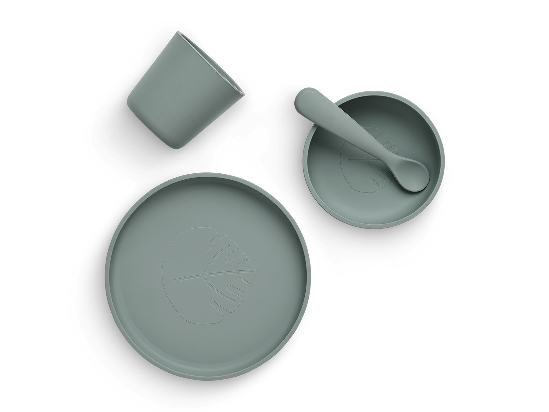 Kinderserviesset Siliconen 4-delig - Ash green