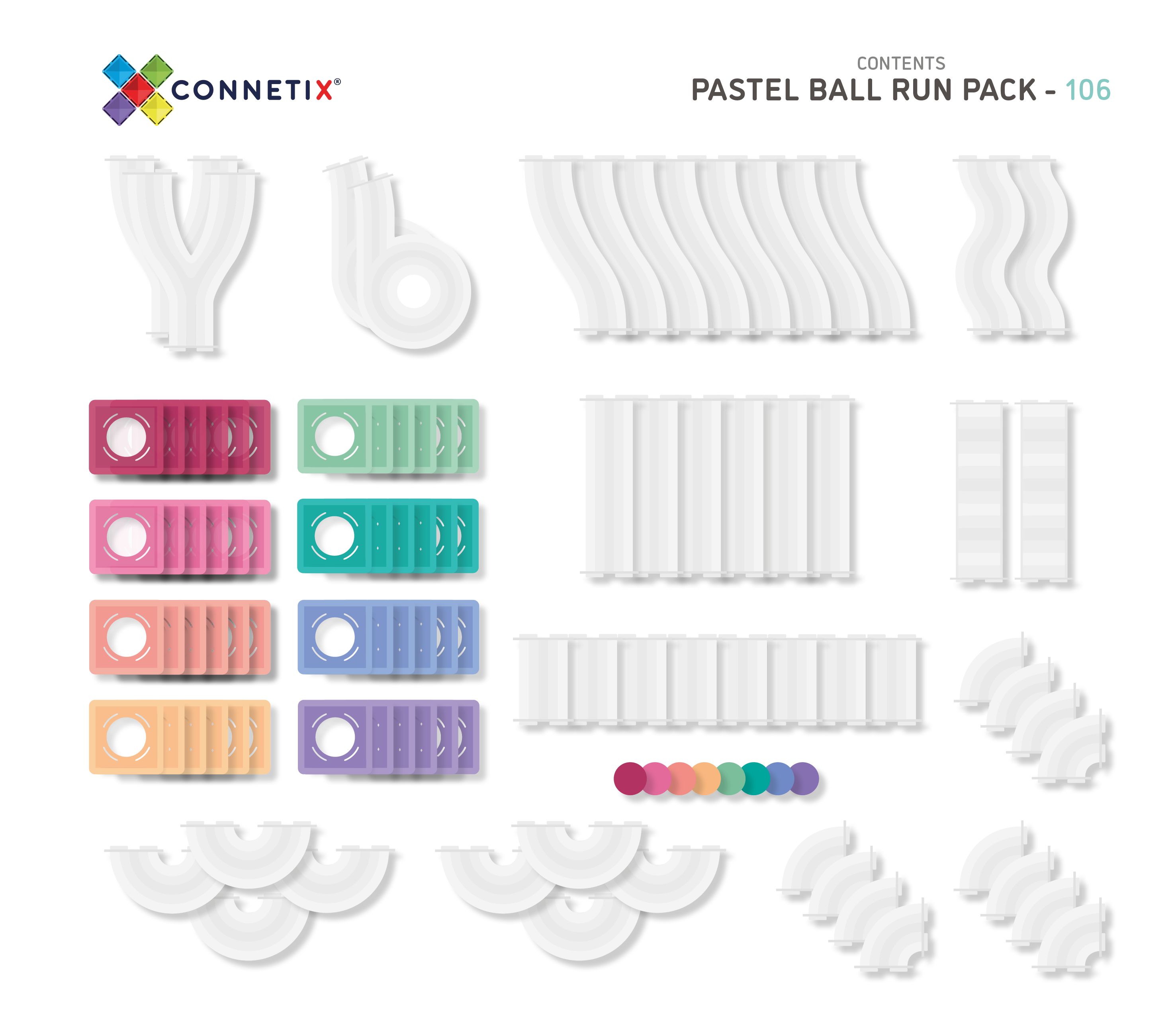 Connetix Ball Run Pack Pastel - 106 stuks Connetix Ball Run Pack Pastel - 106 stuks