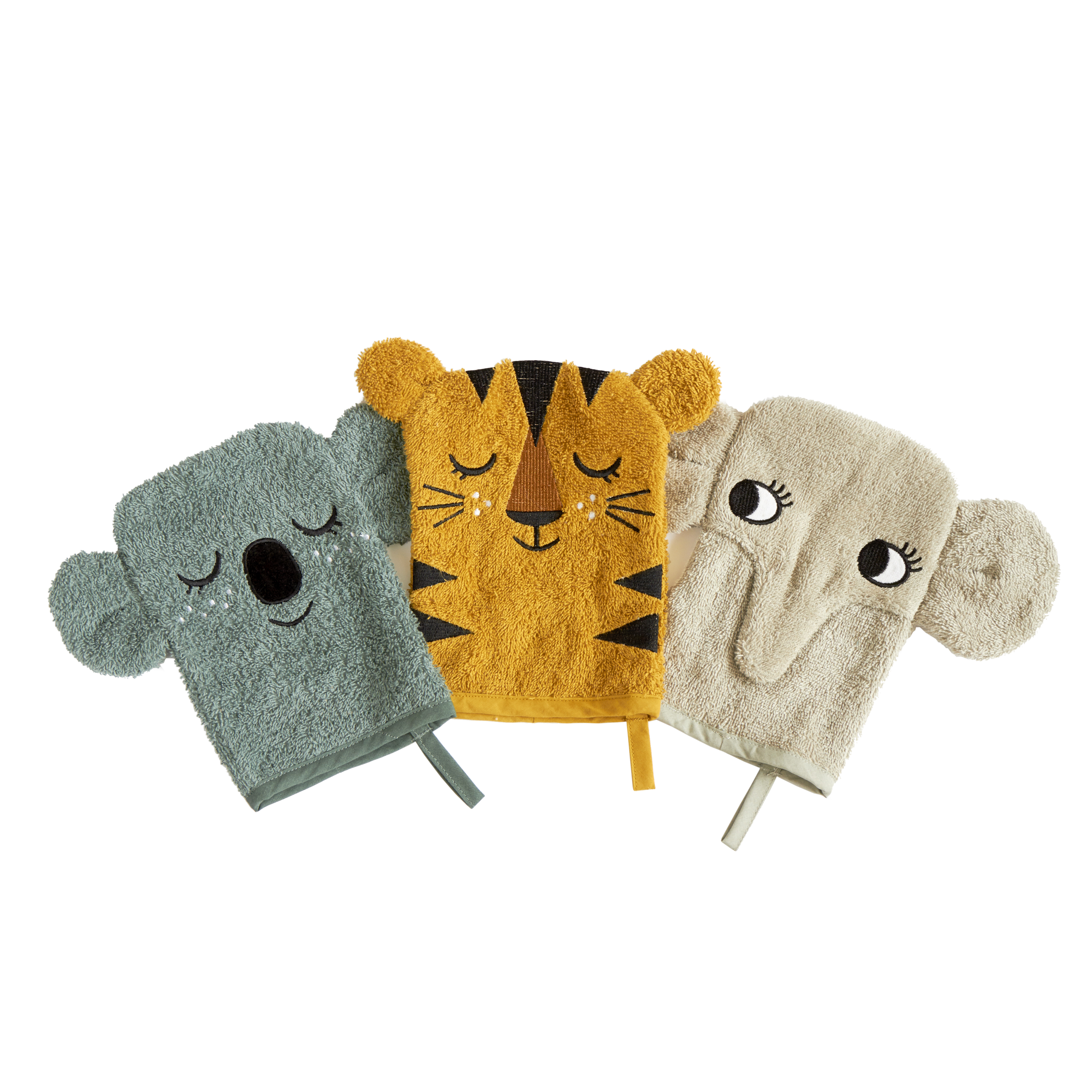 Washandjes (3 stuks)  - koala, tijger, olifant