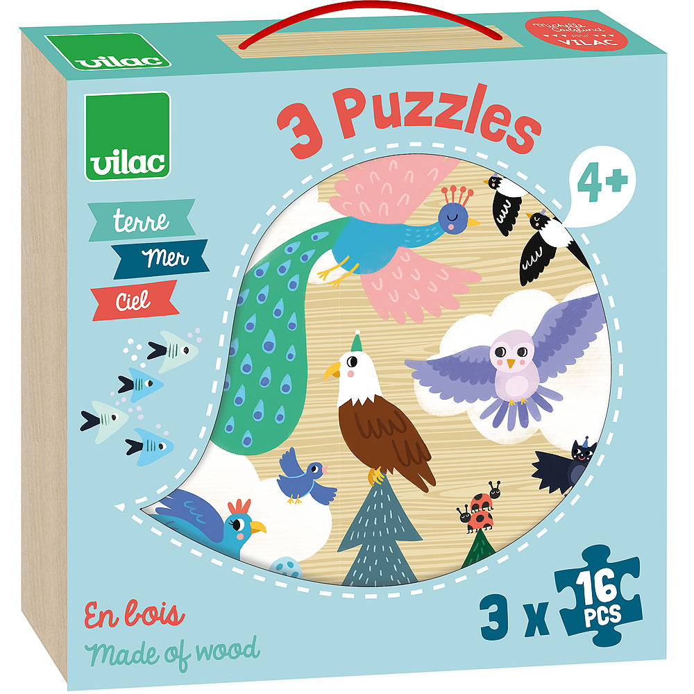 Houten puzzel dieren (3x16st) - Dieren van de wereld