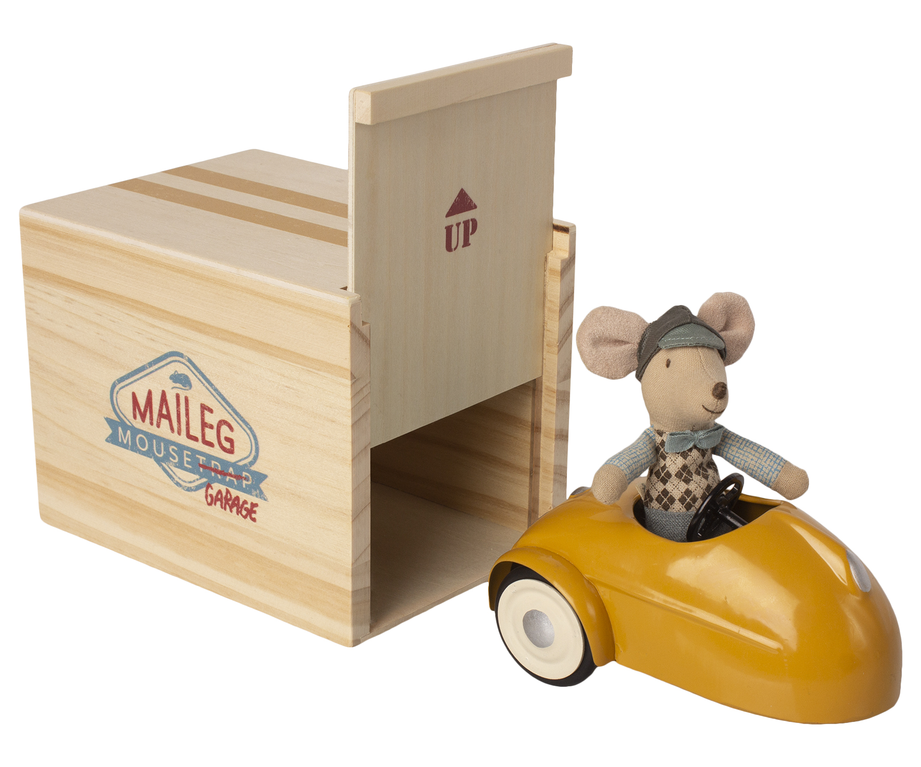 Maileg Race muis in gele auto - Kleine broer