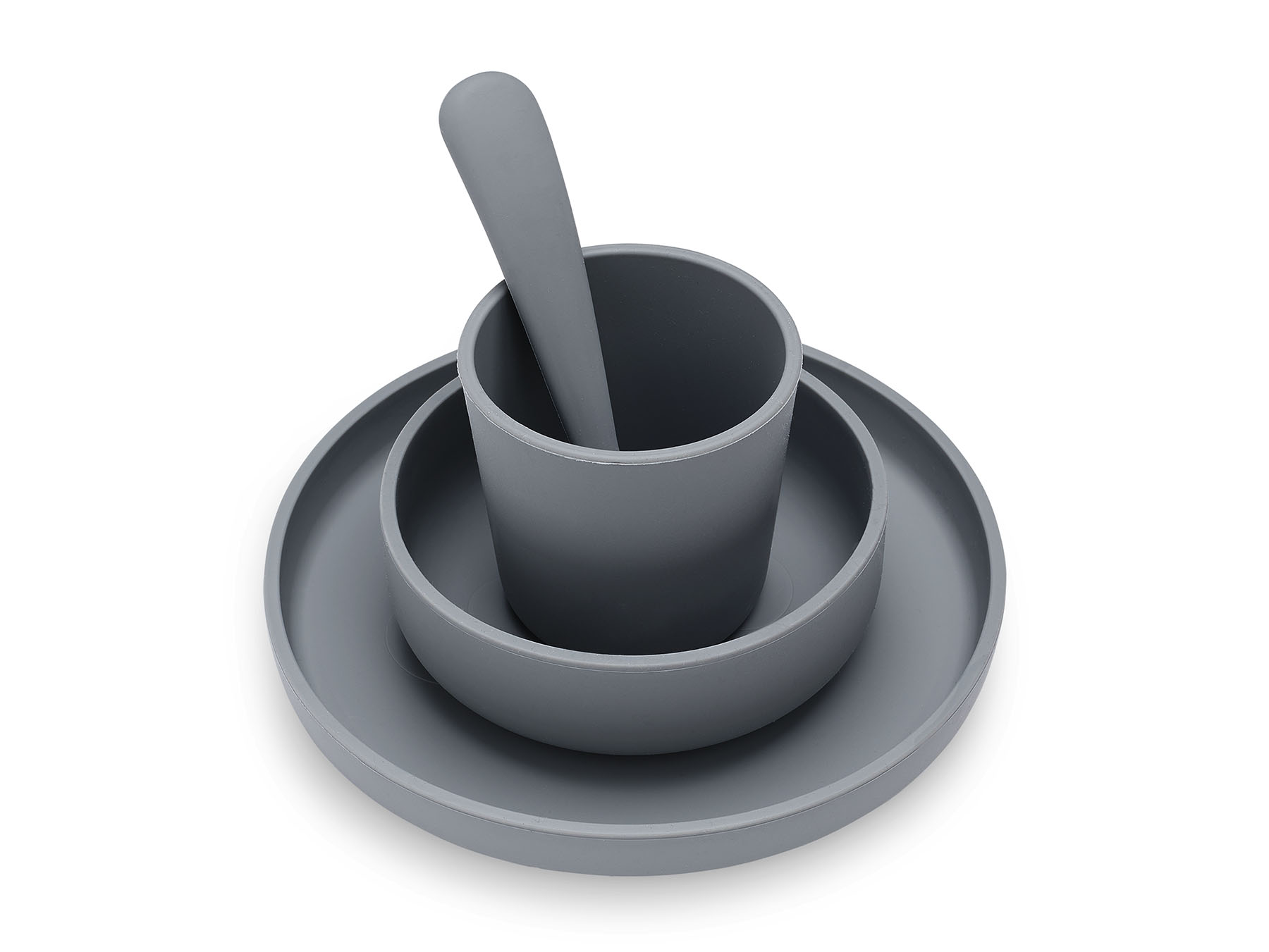 Kinderserviesset Siliconen 4-delig - Storm grey
