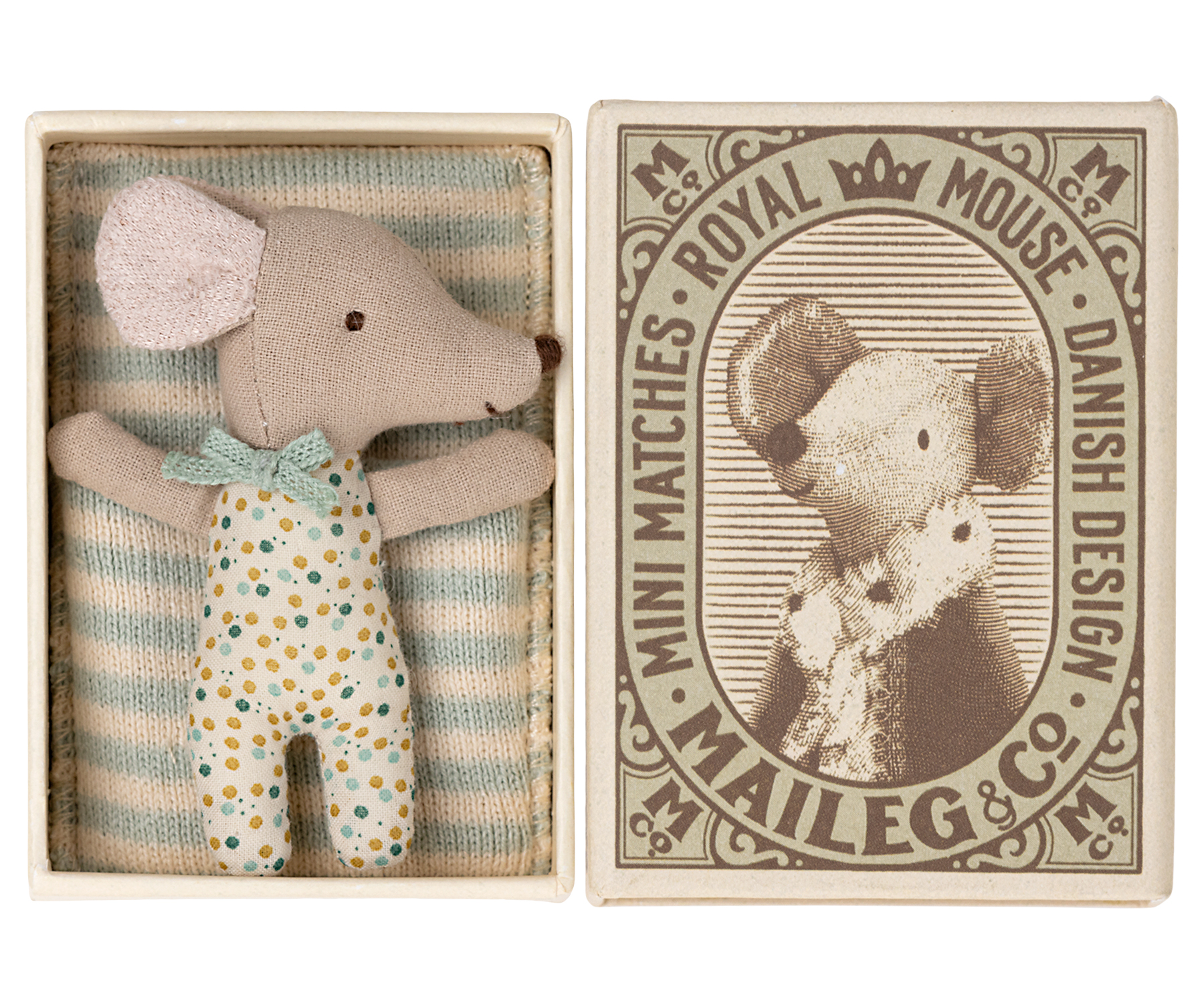 Maileg baby muis slaap/wakker in doosje - blauw